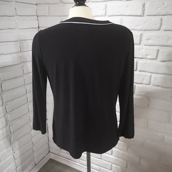 Anne Klein Ladies Size Medium Black with Grey Accents Long Sleeve Top - Picture 2 of 12